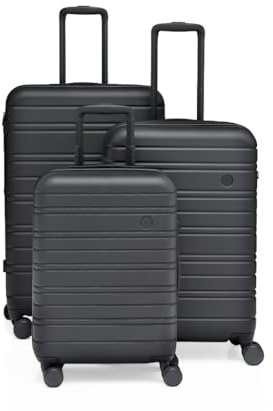 Nere - Stori - ABS Hard-Shell Suitcase Collection - 8-Spinner Wheels - Self-Repairing Zip - Built-in TSA Combination Lock - Expanding Luggage (Black, Set)