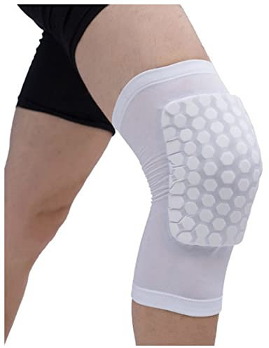 FrEshn Leg Set 1PC Honeycomb Knee Pads Basketball Sport Kneepad Volleyball Knee Protector Brace Support Football Compression Leg Sleeves Gym Leggings Set (Color : White, Size : XL)
