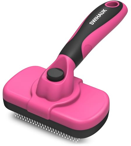Swihauk Self Cleaning Slicker Brush for Dogs & Cats - Skin Friendly Grooming, Deshedding, Hair Removal for Puppies & Long/Short Haired Pets, Pet Supplies Accessory, Pink