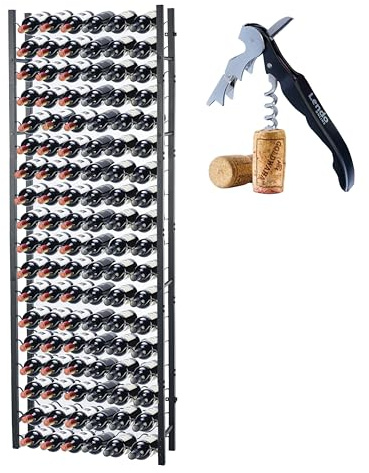 Lendo Online Portabottiglie di Vino - Scaffale Vino - 18 Ripiani, 108 Bottiglie - 65x20x180cm - Con Cavatappi Nero Verniciato a polvere Metallo Acciaio Portabottiglie Stile Industriale