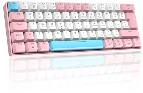 UK Layout 60% Percent Gaming Mechanical Keyboard, 62-Key Ultra-Compact Blue Switches Wired Office Mixed-Colored Keyboard with ABS keycaps, 19 RGB Backlight Modes for Computer/Laptop-Pink White