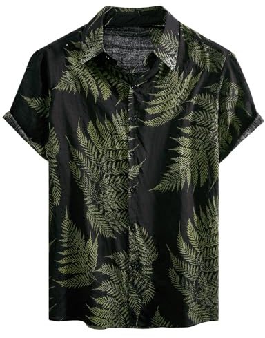 Yuson Girl Camisa Hawaiana Hombre Vintage Manga Corta Estampada con Botones - Informal para Vacaciones y Playa