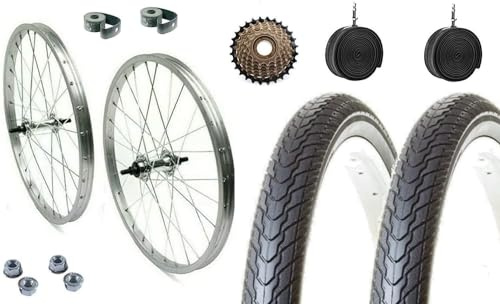 COPPIA CERCHI COMPLETI POSTERIORE + ANTERIORE 26 X 1.75 + COPERTONI + CAMERE D'ARIA VALVOLA ITALIA + RUOTA LIBERA 6 VELOCITÀ PER CITY BIKE - OLANDA - BICI DA PASSEGGIO