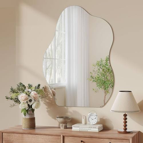 Dripex Asymmetrischer Spiegel, Rahmenlos, Organischer Wandspiegel Groß für Wand Wohnzimmer Bad Flur Eingang, Deko 50 x 70 cm