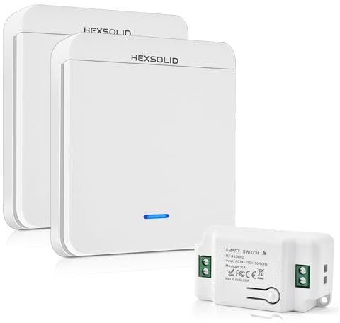 Wireless Light Switch 100-250V Remote Control Kit - Quick Create or Relocate On/Off RF Control Up to 660ft No WiFi Wiring (2 Portable Switches and 1 Receiver)