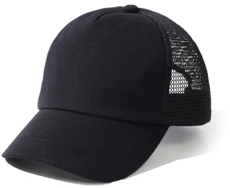YAMEE Basebollkeps pojke och flicka sommar andningsbar mesh, justerbar basebollkeps för barn, sommarhatt för flickor solskydd, mjuk baby basebollkeps, barnkeps 0–5 år, svart, L