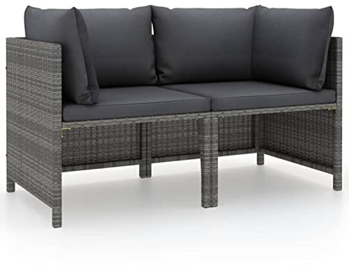 SECOLI Gartenlounge Rattan Gartensofa Rattansofa Balkonmöbel Klein Lounge Klein Balkon Balkonlounge Lounge Sofa Loungemöbel Terrasse Balkonmöbel Poly Rattan-Grau-2-Sitzer