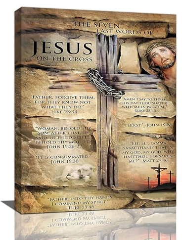 Jesus-Kreuz-Wandkunst, christliches Kreuz, Wanddekoration, Christus, die sieben letzten Worte Jesu am Kreuz, Leinwandgemälde, Drucke, religiöse Kunstwerke, gerahmt für Badezimmer, Wohnzimmer,