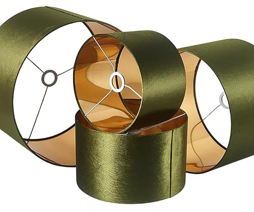 Lampenschirm, Trommel, Samt, modern, 30cm Grün, mit goldfarbenem Futter, für Tisch-, Boden- und Hängelampen, für Wohnzimmer und Schlafzimmer, E27, E14, 60 W Maxi.