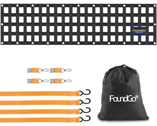 FoundGo Rete bagagli per pickup camion, superficie di carico [50 x 214 cm, larghezza 4,6 cm, resistente agli strappi, per rimorchi e rimorchi, con 4 cinghie fisse