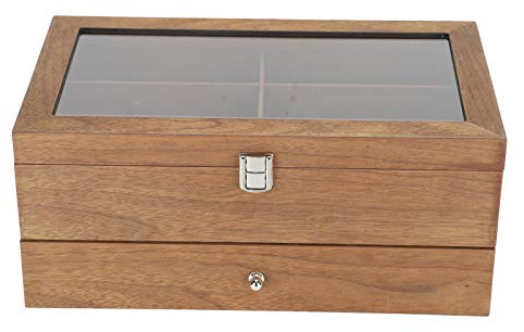 Grcfumo Brillensammelbox mit 12 Fächern, Brillenbox aus Holz, Brillenvitrine mit Doppelschicht für Sonnenbrillen