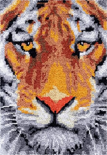 Diy-Teppich Knüpfstern Knüpfkissen-Set Mit Tigerporträt，Knüpfteppich-Set Mit Wilden Tieren Für Erwachsene，Knüpfset Mit Teppichverschluss Und Vordruck，3D-Bastelgeschenk Zum Selbermachen 35x46in