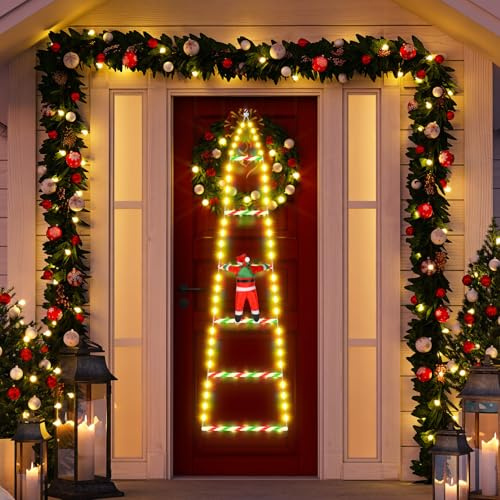 SIVQIKE 98 LED Weihnachtslichter Leiter 0.8 M,mit Timer- und Speicherfunktion,8 Modi, dekorative Weihnachtsbeleuchtung für drinnen und draußen,Fenster,Gärten（Warmweiß）