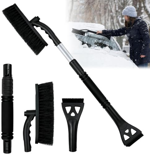 Ajuanbazha Schneefeger Ausziehbar, 360° Drehbarer Schneebürste, 3in1 Auto Reinigungsbürste, Eiskratzer Auto mit Besen Ausziehbar, Geeignet für Auto Windschutzscheibe und Fenster (Schwarz)