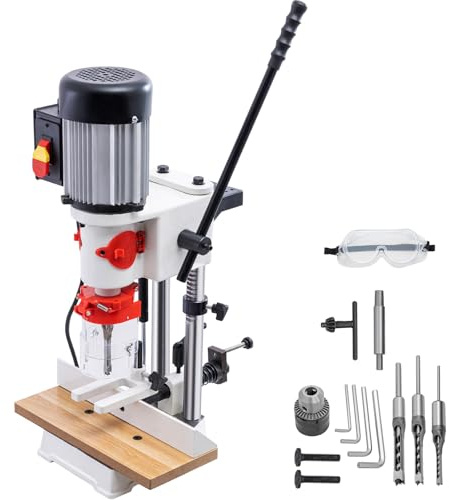 Benchtop Mortiser, 3400RPM 3/4HP Woodworking Mortising Machine with 1/4, 3/8, 1/2 Chisels Wooden Workbench, Benchtop Drill Press for Making Round Holes Square Holes Or Special Square Holes