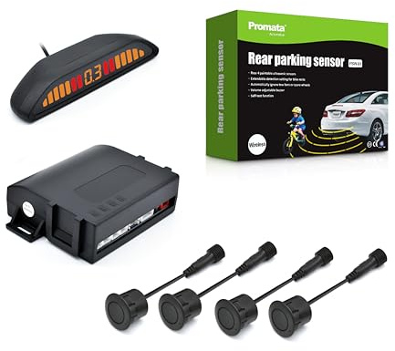 Promata PSW-81 Car Wireless Parking Sensors for 12V-24V | Rear Reversing Parking Kit with 4*58Hkz Sensors for Truck Trailer,Upside Down Display with Adjustable Alarm Volume