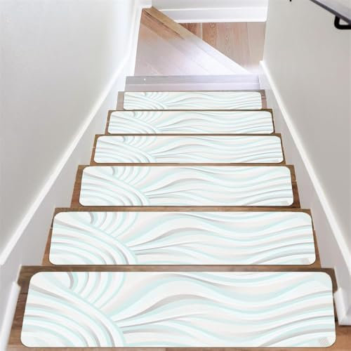 Surwin Modern Stufenmatten 5 Stück Weich rutschfest Treppenstufen Matten, Innen Stufenteppich, Wohnung Treppenteppich, Stufenteppich, Treppenmatten Gummirückseite (76x20cm,Weiß)