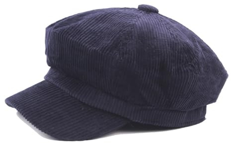 GIBZ Gorro de Pana Unisex de 8 Paneles, Newsboy Boina Ligera con ala, Sombrero Plana Vintage Ajustable y Sólida, Azul Marino