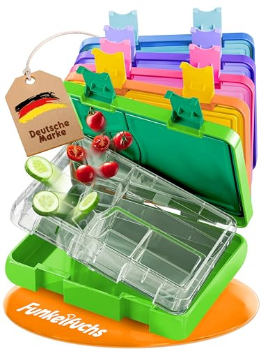 Funkelfuchs® - Brotdose Kinder mit Fächern – 800ml, Grün – Lunchbox Mondschein, groß – Snackbox, Jausenbox, Vesperdose, Brotbox, Bento Box Kinder - für Schule, Kindergarten und Kita - [BPA frei]