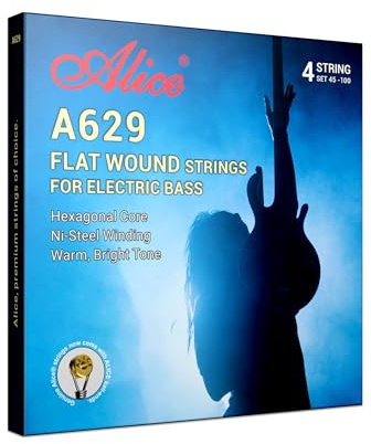 Alice Flatwound Bassgitarrensaiten für den professionellen Einsatz, geeignet für 86,4 cm (34 Zoll) Zupf- oder Bundlose E-Bässe, Nickellegierung, Wicklung für E-Bass, 4 Saiten – 45–100 Gauge