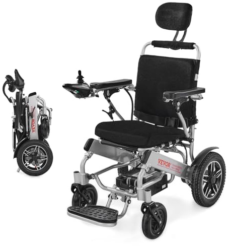 VEVOR Fauteuil Roulant Électrique, Charge 136 kg, avec Dossier Réglable, Autonomie 21 km, Siège Spacieux 450 mm, Fauteuil Roulant Motorisé Pliable Léger Portable pour Personnes Âgées, Handicapées