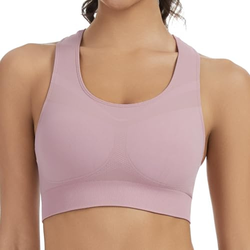 Lemef brottarrygg sport-bh för kvinnor medium support tränings-bh sömlös ovadderad yoga gym fitness BH, Rosa, M