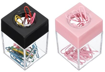 PATIKIL Magnetic Paper Clip Holder Dispenser, 2Pcs Large Capacity Paper Clip Organizers with Magnetic Top for Desk Supplies, Office, Classroom, Home, Pink/Black(36Pcs, Multicolor Clip)