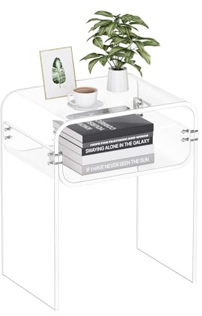 VEVOR Mesa Auxiliar de Acrílico Transparente 30 x 40 x 50 cm, Mesita de Noche de 2 Niveles con Estante, Mesa de Centro Rectangular Estable para Sala de Estar, Dormitorio, Comedor, Oficina, Salón