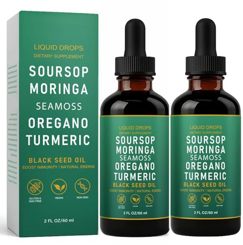 Soursop Bitters Liquid Drops with Sea Moss, Moringa, Turmeric Oil, Black Seed Oil, Oregano for Overall Health, Joint Support (1)