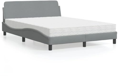 Kaloriko säng med madrass Dover ljusgrå 120 x 200 cm tyg, modern design, robust sängram, komfortskummadrass med H2/H3 hårdhetsgrader, hållbara sovrumsmöbler