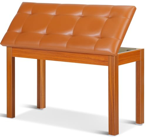 Vediya Duet Piano Bench with Storage - Wooden Solid Wood Piano Bench, Tufted Padded Keyboard Bench, Piano Stool & Piano Chair Seat Vanity Stool, Duet Double Piano Seat (Brown)