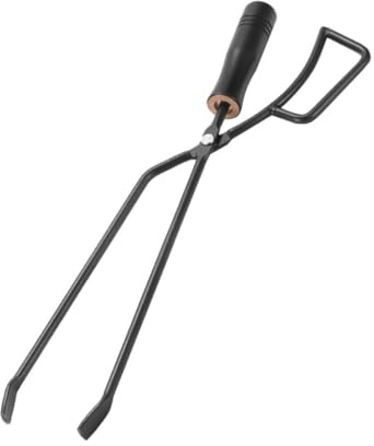MINAOLULUS Pince à Charbon de Fer Allongée avec Manche en Bois, Outil de Barbecue D'extérieur pour Foyer et Cheminée, Pince à Feu Solide pour Braises et Bûches, Accessoire Barbecue