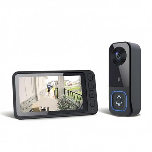 Doorbell Camera Wireless No Subscription, Video Doorbell with 4.5 Monitor Screen, No WiFi No App Needed, 2-Way Intercom Audio for Home Privacy, Night Vision, 120° Wide Angle, SD Card Local Recording