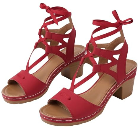 Sandalia ortopédica genérica para mujer con cordón – Sandalias para mujer, verano, cómodas, tacón alto, tapas, punta abierta, transpirable, zapatos de tacón de bloque de carpa, boda, tapetes de