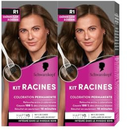 Schwarzkopf - Kit Racines - Coloration Permanente - Enrichie d’une huile nourrissante - Couverture Cheveux Blancs - Retouche entre 2 Colorations - Châtain Clair à Châtain R1 - Lot de 2