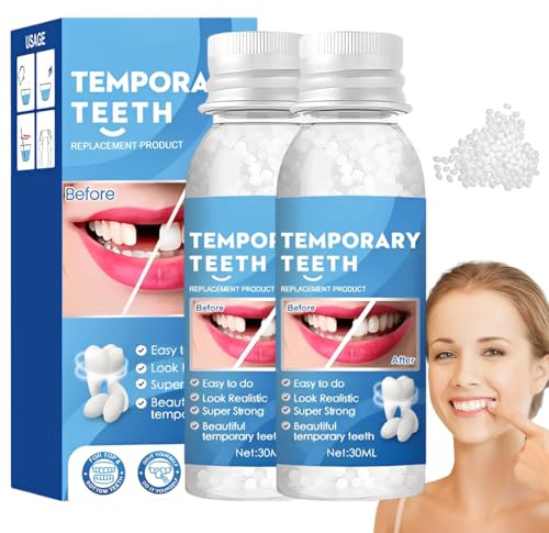 TRMPLX Kit Otturazione Denti,Kit Di Riempimento Temporaneo Dente,clip dentali per denti mancanti,Granuli di Riparazione dei Denti,Denti Fai Da Te Moldable False Teeth 30ml+30ml,H