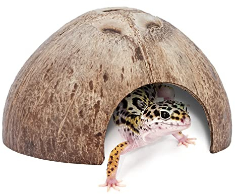 Niteangel 2 Pack Natural Coconut Reptile Hideouts, Lizard, Spider and Aquarium Fish Hide Cave (Smooth Surface)