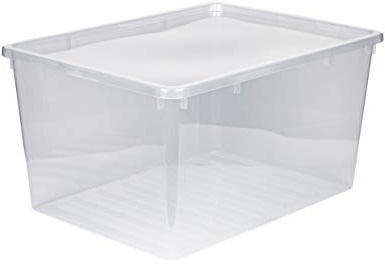 Kreher® XXL Aufbewahrungsbox 135 L - Transparente Kunststoffbox mit Deckel, stapelbar & robust - Große Lagerbox für Haushalt, Keller, Garage, Werkstatt, Camping