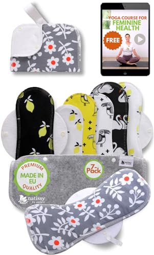 Compresas reutilizables en algodón orgánico para flujo menstrual ligero y abundante (S+M+L+XL, 7 uds); lavables a alta T°, HECHAS EN LA UE; suaves, no irritantes y cómodas, compresas tela para mujeres