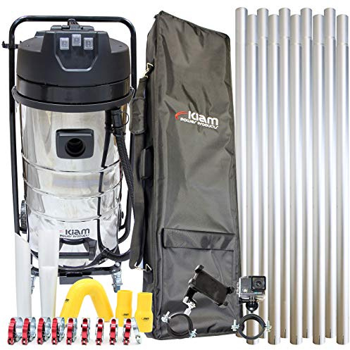 Equip2clean KV100-3 Industrial Vacuum Cleaner with 40ft Aluminium Pole Kit, 4K WiFi Inspection Camera & Holdall Carry Bag | 3600W Triple Motor | Side Entry Inlet | Professional Corded Vacuum Cleaner