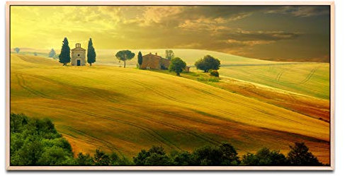 Landschaft in der Toscana ca. 130x70cm Wandbild inklusive Schattenfugenrahmen naturfarbend - Panorama Leinwand Bild XXL Format Wandbilder Wohnzimmer Wohnung Deko Kunstdrucke