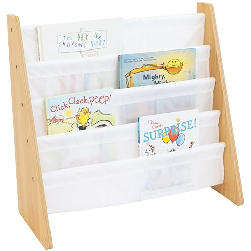 Humble Crew Kids Bookshelf, 4-Tier Front-Facing Book Display Organizer, Montessori Toddler Bookcase for Playroom, Bedroom & Reading Corner, Natural Wood/White