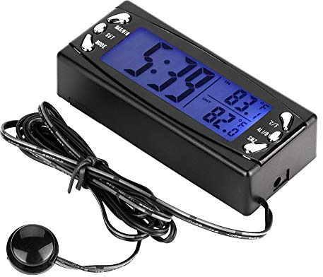 Suuonee Thermometer, thermomètre de voiture LCD avec thermomètre de voiture 12V Digital avec fonction d'alarme T23