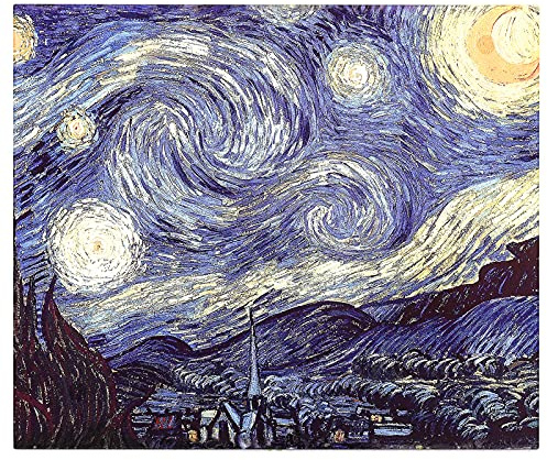 Menesia Tempered Glass Cutting Board for Kitchen, Van Gogh Design Blue Starry, Large Heat Resistant and Dishwasher Safe Chopping Board (Large 12x14inch)