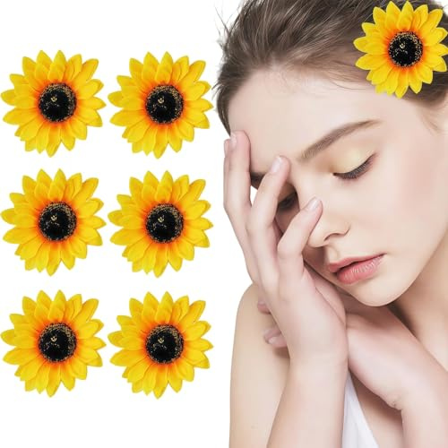 6 x Sonnenblumen-Haarklammern, Haarspangen, Hochzeit, Braut, Haarstyling-Zubehör für Frauen und Mädchen, Dekoration für Hawaii, Strand, Party