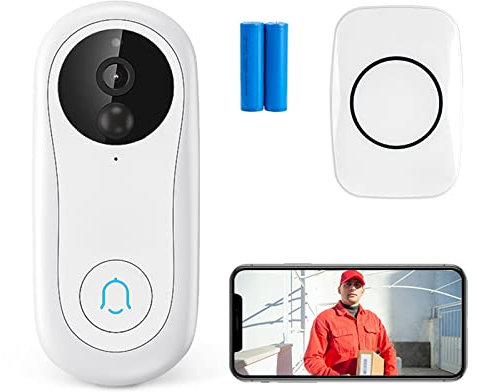 SXA Wireless Video Doorbell Camera with Wireless Chime, Door Bell Ringer Wireless with Camera, Night Vision, 2-Way Audio, IP65, Rechargeable Battery