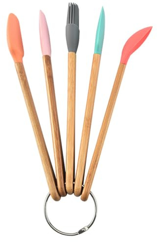 5Pcs Kids Baking Tools Set - Silicone Spatulas Measuring Spoon Oil Brush & Dough Tool for Cake Decorating & Baking