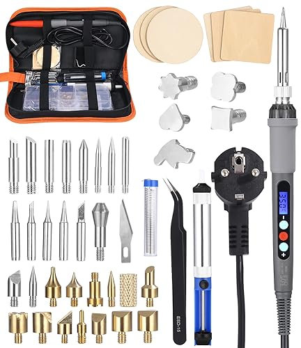 FAOKZE Brandmalerei Lötkolben Set,60W 220V LCD Brandmalkolben Einstellbare Temperatur200-450℃ Pyrographie-Tipps,für Holz,Leder Gravieren,DIY Kunst,Schweißen,Skulptur Holzbrandmalerei.