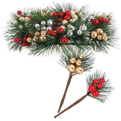 com-four® 20x Branches décoratives pour compositions de Noël - Décoration de Noël pour couronnes de l'Avent - Décoration d'hiver Brillante - Branches en Plastique (20x Brin de Baies)