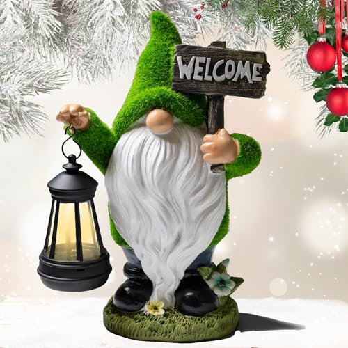 IMPECCABLE GOODS Statue de Nain de Jardin Solaire Vintage – Nains de Jardin d'automne – Lumière Solaire d'extérieur et Bienvenue fantaisiste – Cadeau de Pendaison de crémaillère – Nain de Jardin